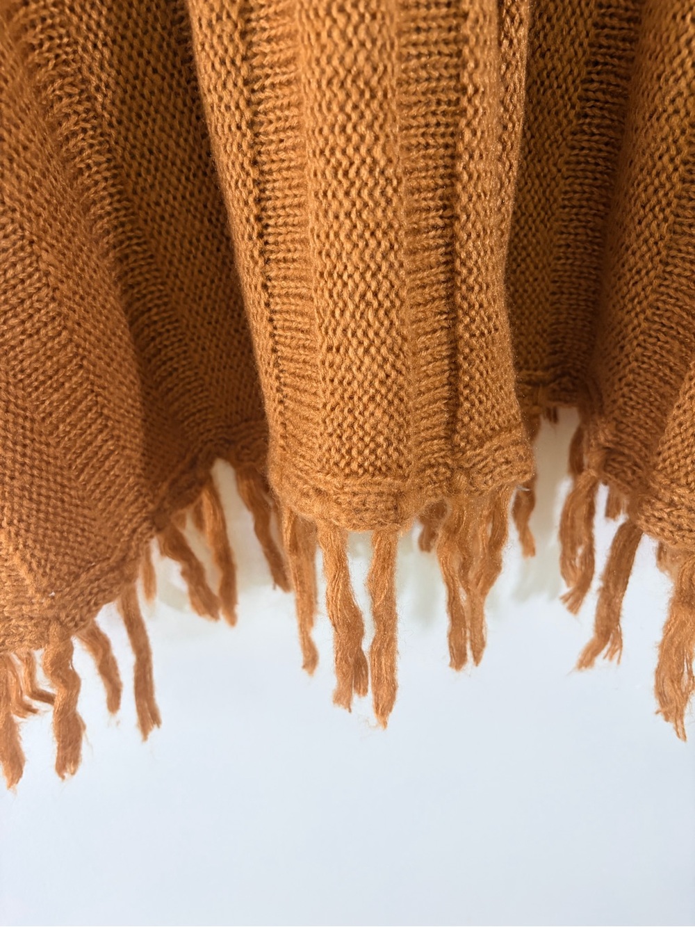 Ultra Flirt Rust Fringe Knit Poncho Sweater - Picture 4 of 9